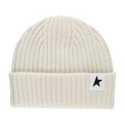 Golden Goose Ivory ull beanie hatt med ikonisk stjärna Beige, Dam