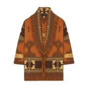 Alanui Jacquard Cardigan Sweater Multicolor Fringe Orange, Dam