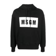 Msgm Svart Front Logo Hoodie Tröja Black, Herr