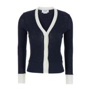 Thom Browne V-ringad Cardigan med Kontrastdetaljer Blue, Dam