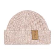 Chloé Neutral Ribbstickad Beanie Mössa Pink, Dam