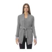 Baldinini Trend Cardigan med Bälte och Fjädrar Gray, Dam