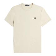 Fred Perry Sand Ringer Tee Shirt Beige, Herr