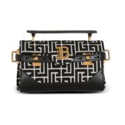 Balmain B-Buzz 19 läderväska med jacquard-monogram Black, Dam