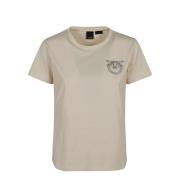 Pinko Vit Bomull T-shirt med Logobroderi White, Dam