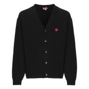 Kenzo Svart Ull Cardigan V-Hals Tröja Black, Herr