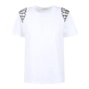 Alberta Ferretti Kristallbroderad Bomullst-shirt White, Dam