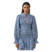 Antik Batik Smocked blus Zena Blue, Dam