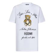 Moschino Vit Teddybjörntryck Oversized T-shirt White, Dam