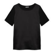 Fiorella Rubino Satin och Jersey T-shirt Black, Dam