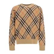 Burberry Check Jacquard Ull Mohair Tröja Beige, Herr