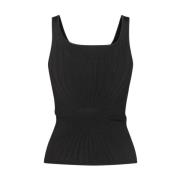 Mugler Svart Stickad Tanktopp med Skulptureffekt Black, Dam