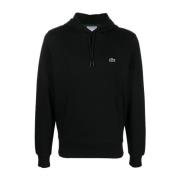 Lacoste Bomull Logo Patch Hoodie Black, Herr