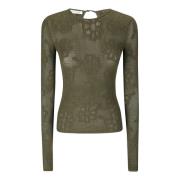 Cecilie Bahnsen Blommig Jacquard Mesh Top Oliv Green, Dam