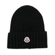 Moncler Svart Logo-Patch Beanie Mössa Black, Dam