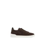 Ermenegildo Zegna Suede Triple Stitch Slip-On Sneakers Brown, Herr