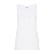 Saint Laurent Vit Bomull Poplin U-Hals Topp White, Dam