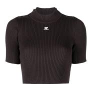 Courrèges Rib Knit Crop Sweater Coffee Brown, Dam