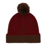 GALLO Röd Ull Kashmir Beanie med Ribbstickning Multicolor, Unisex