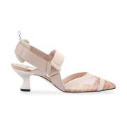 Fendi Mesh Slingback med Rosa Läderdetaljer Beige, Dam