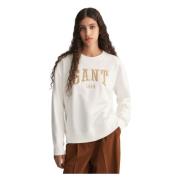 Gant Kvinna Logo C-Neck Sweat Äggskal - S White, Dam