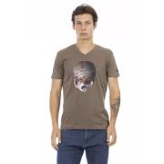 Trussardi Brun V-ringad T-shirt med Fronttryck Brown, Herr