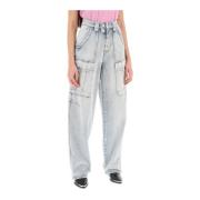 Isabel Marant Étoile Vintage Cargo Heilani Wide Leg Jeans Blue, Dam