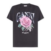 Ganni Tryckt T-shirt Black, Dam