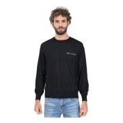 Armani Exchange Svart Crewneck Tröja med Logobroderi Black, Herr