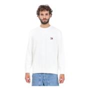 Tommy Jeans Vit Crewneck Tröja Casual Höst Vinter White, Herr