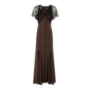 Rotate Birger Christensen Elegant Lace Maxi V-Neck Klänning Brown, Dam