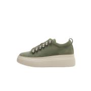 Emanuelle Vee Gröna Mocka Sneakers med Strass Snörning Green, Dam