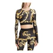 Versace Jeans Couture Abstrakt Multifärgad Broderad Topp Black, Dam