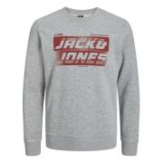 Jack & Jones Logo Crew neck Hoodie Gray, Herr