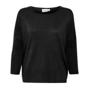 Saint Tropez Svart R-Neck Pullover Stickad Tröja med ¾ Ärmar Black, Da...