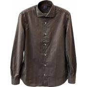 Mazzarelli Brun Stone Wash Skjorta Slim Fit Brown, Herr