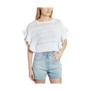 IRO Ruffled Cropped Knit Sweater White, Dam