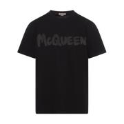 Alexander McQueen Svart Graffiti Logo Crew-Neck T-shirt Black, Herr