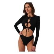 Undress Code Svart Tencel Bodysuit med Axelvaddar Black, Dam