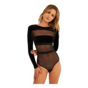 Undress Code Silkes Mesh Bodysuit med Velourelement Black, Dam