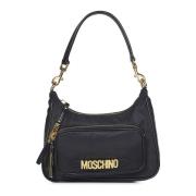 Moschino Svart Nylon Axelväska med Metalllogo Black, Dam