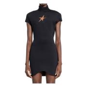 Mugler Svart Jersey Turtleneck Klänning med Urklipp Black, Dam