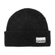 Ganni Beanie med logotyp Gray, Dam