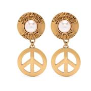 Moschino Gyllene Peace Sign Clip-On Örhänge Yellow, Dam