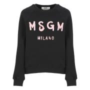 Msgm Svart Bomullsweatshirt med Logotyp Black, Dam