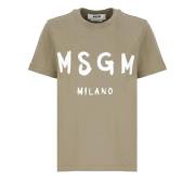 Msgm Grön Bomull T-shirt Rund Hals Logo Green, Dam