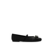 Salvatore Ferragamo Satin Ballerina Zina Black, Dam