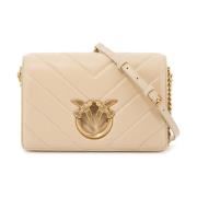 Pinko Chevron Love Birds Läder Väska Beige, Dam