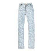 Casablanca Monogram Print Straight Leg Jeans Blue, Herr