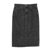 Twinset Denimkjol med Strassapplikationer Black, Dam